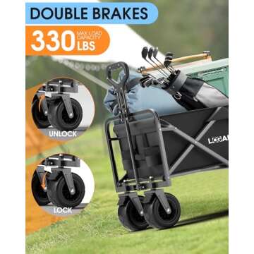 LOGARD Beach Cart All Terrain Wide Wheel, Heavy Duty Collapsible Wagon Cart Large Capacity, Portable Folding Cart for Garden,Beach,Camping