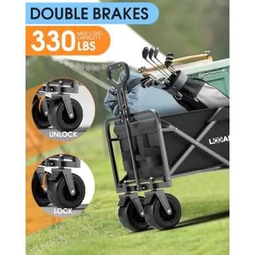 LOGARD Beach Cart All Terrain Wide Wheel, Heavy Duty Collapsible Wagon Cart Large Capacity, Portable Folding Cart for Garden,Beach,Camping
