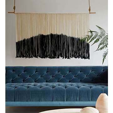Flber Tie-Dye Macrame Wall Hanging Large Bohemian Yarn Tapestry Macrame Home Décor, 57''W*35''L