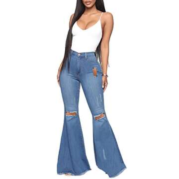 YouSexy Flare Bell Bottom Jeans for Women - Stylish Ripped Denim