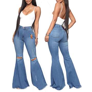 YouSexy Flare Bell Bottom Jeans for Women - Stylish Ripped Denim