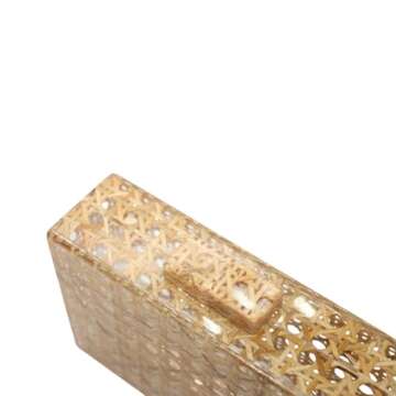 RomanticDesign Women Acrylic Handbag Rattan Woven Pattern Square Box Crossbody Handbag Shoulder Bag Chain Purse, Brown