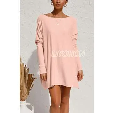 LIYOHON Oversized T Shirts for Women Tunic Tops to Wear with Leggings Long Sleeve Fall Sweaters Dressy Tops Baby Pink-S