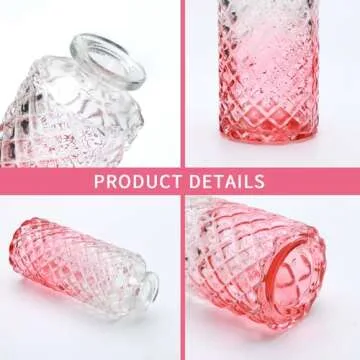 Brajttt Pink Flower Vase Set, Glass Bud Vase in Bulk Set of 8,Artistic and Cultural Flavor Mini Vases for Home Office Decor, Bedroom, Office, Living Room Decorations,Wedding