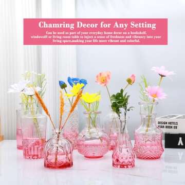 Brajttt Pink Flower Vase Set, Glass Bud Vase in Bulk Set of 8,Artistic and Cultural Flavor Mini Vases for Home Office Decor, Bedroom, Office, Living Room Decorations,Wedding