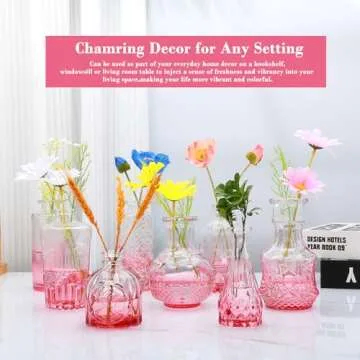 Brajttt Pink Flower Vase Set, Glass Bud Vase in Bulk Set of 8,Artistic and Cultural Flavor Mini Vases for Home Office Decor, Bedroom, Office, Living Room Decorations,Wedding