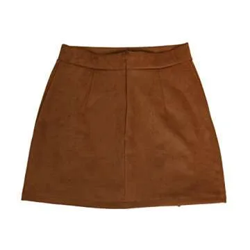 Meyeeka Women Solid Criss Cross Fuax Suede Hollow Out Stretch Mini Skirt Khaki S