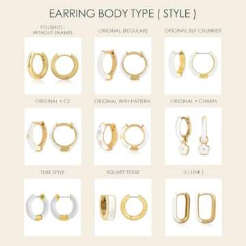 14K Gold Plated Sterling Silver Enamel Color Huggie Hoop Earrings for Women – Wide Range of Vibran...