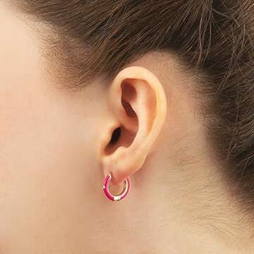14K Gold Plated Sterling Silver Enamel Color Huggie Hoop Earrings for Women – Wide Range of Vibrant Color Options Available