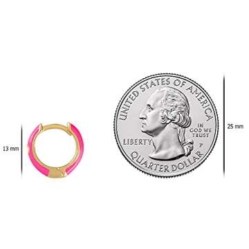 14K Gold Plated Sterling Silver Enamel Color Huggie Hoop Earrings for Women – Wide Range of Vibrant Color Options Available