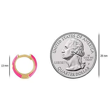 14K Gold Plated Sterling Silver Enamel Color Huggie Hoop Earrings for Women – Wide Range of Vibrant Color Options Available