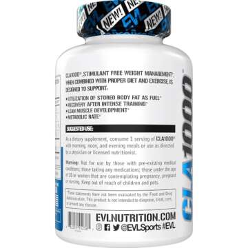 Conjugated Linoleic Acid CLA Pills - CLA 1000mg Diet Pills to Support Weight Loss Fat Burning Lean Muscle and Faster Metabolism - Stimulant-Free CLA 1000mg Safflower Based Fat Loss Support Pills - 180