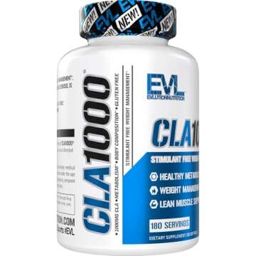 Conjugated Linoleic Acid CLA Pills - CLA 1000mg Diet Pills to Support Weight Loss Fat Burning Lean Muscle and Faster Metabolism - Stimulant-Free CLA 1000mg Safflower Based Fat Loss Support Pills - 180