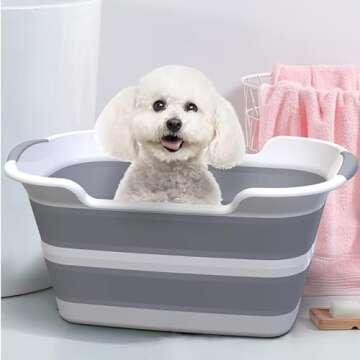 ddLUCK Multi-Functional Collapsible Dog Bathtub with Drainage Hole, Portable Foldable Small Pets Bathtub, Washing Tub Bathing Tub for Puppy Small Dogs Cats (Gray)