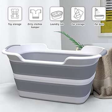 ddLUCK Multi-Functional Collapsible Dog Bathtub with Drainage Hole, Portable Foldable Small Pets Bathtub, Washing Tub Bathing Tub for Puppy Small Dogs Cats (Gray)