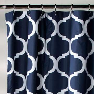 Lush Decor Bathroom Shower Curtain with Bold Trellis Print on Soft Navy Fabric, Washable and Durable...