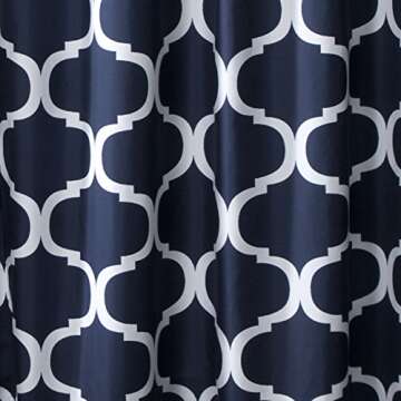 Lush Decor Bathroom Shower Curtain with Bold Trellis Print on Soft Navy Fabric, Washable and Durable, 72" x 72"