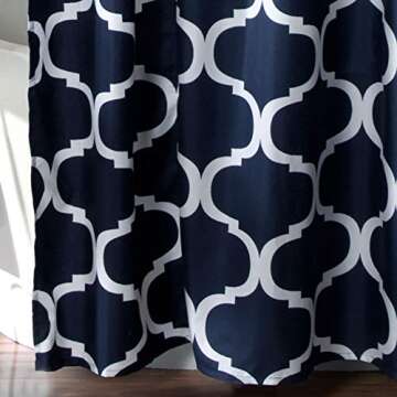 Lush Decor Bathroom Shower Curtain with Bold Trellis Print on Soft Navy Fabric, Washable and Durable, 72" x 72"