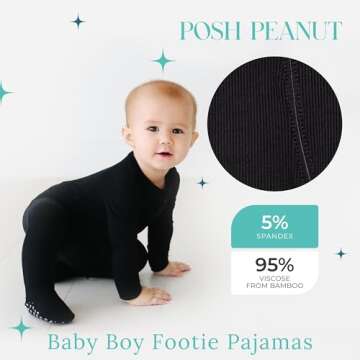 Posh Peanut Baby Boy Footie Pajamas - Ultra-Soft Bamboo 2-Way Zipper Sleepers with Non-Slip Grips fo...
