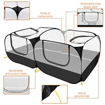 SlowTon Small Animals Playpen, Portable Large Chicken Run Coop with Detachable Bottom Breathable Transparent Mesh Walls, Foldable Pet Enclosure for Puppy Kitten Rabbits Indoor Outdoor