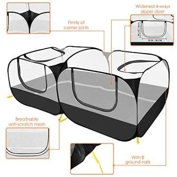 SlowTon Small Animals Playpen, Portable Large Chicken Run Coop with Detachable Bottom Breathable Transparent Mesh Walls, Foldable Pet Enclosure for Puppy Kitten Rabbits Indoor Outdoor