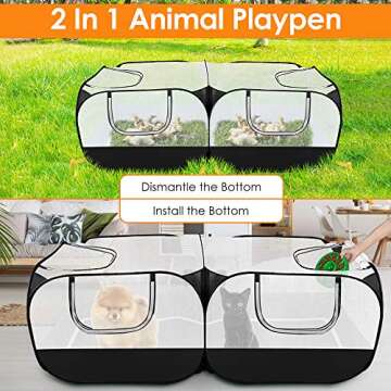 SlowTon Small Animals Playpen, Portable Large Chicken Run Coop with Detachable Bottom Breathable Transparent Mesh Walls, Foldable Pet Enclosure for Puppy Kitten Rabbits Indoor Outdoor