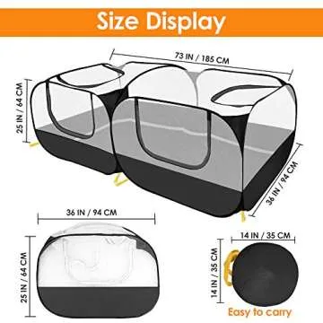 SlowTon Small Animals Playpen, Portable Large Chicken Run Coop with Detachable Bottom Breathable Transparent Mesh Walls, Foldable Pet Enclosure for Puppy Kitten Rabbits Indoor Outdoor