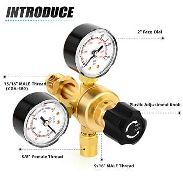 MEANLIN MEASURE Argon CO2 Regulators Gauges Gas Welding Regulator CGA580 Fitting With Miller Lincoln...