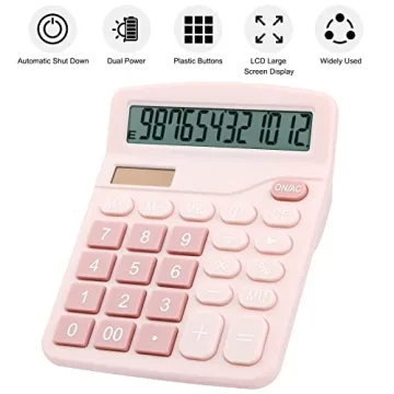 Envysun Pink Solar Battery Dual Power Desk Calculator