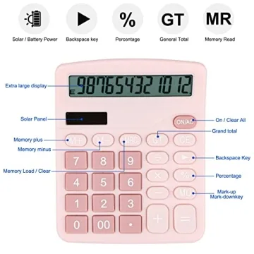 Envysun Pink Solar Battery Dual Power Desk Calculator