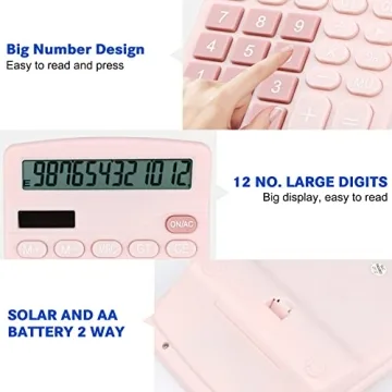 Envysun Pink Solar Battery Dual Power Desk Calculator