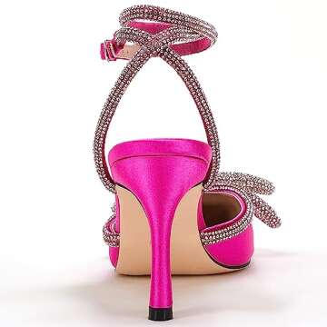 Elegant VETASTE Crystal Bow Ankle Strap Pumps - Size 7