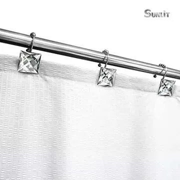 Sunlit Luxury Design Square Clear Diamond Crystal Gem Bling with Glide Balls Shower Curtain Hooks, Rust Proof Metal Rhinestones Glam Shower Curtain Rings-12 Pack