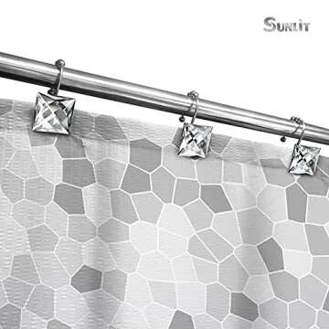 Sunlit Luxury Design Square Clear Diamond Crystal Gem Bling with Glide Balls Shower Curtain Hooks, Rust Proof Metal Rhinestones Glam Shower Curtain Rings-12 Pack