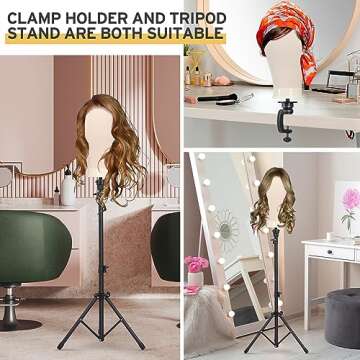 Klvied Reinforced Wig Mannequin Stand with Head, Dual-use 22 Inch Canvas Wig Head Display, Adjustabl...