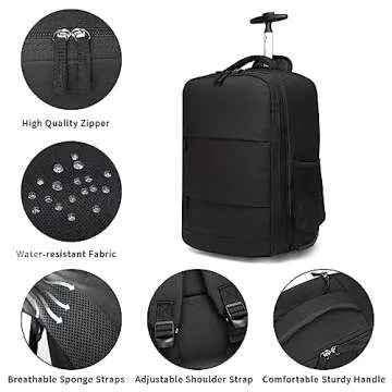 Rolling Backpack,Travel Backpack with Wheels Roller Backpack Wheeled Laptop Backpack Business Backpack Carry on Backpack Flight Approved Fits 17 inch Laptop Backpack with Wheels for Women Men-Black