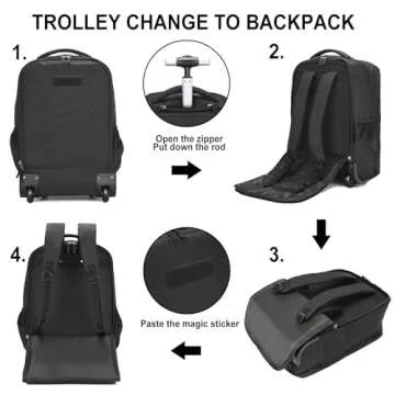 Rolling Backpack,Travel Backpack with Wheels Roller Backpack Wheeled Laptop Backpack Business Backpack Carry on Backpack Flight Approved Fits 17 inch Laptop Backpack with Wheels for Women Men-Black