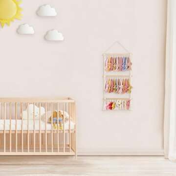 Dahey Hanging Jewelry Organizer Macrame Necklace Holder with 30 Hooks Wall Mounted Jewelry Hanger Over Door Necklace Rack with Tassel for Necklace Bracelet Earring Headband Bow Organizer