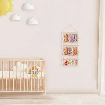 Dahey Hanging Jewelry Organizer Macrame Necklace Holder with 30 Hooks Wall Mounted Jewelry Hanger Over Door Necklace Rack with Tassel for Necklace Bracelet Earring Headband Bow Organizer