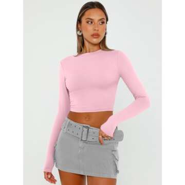 Trendy Queen Womens Long Sleeve Crop Tops Basic Slim Fitted Shirts Casual Fashion 2024 Going Out Y2k...