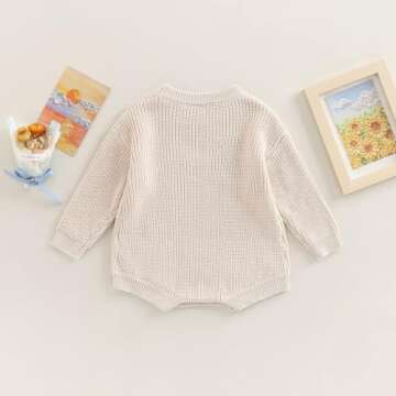 woshilaocai Baby Boy Girl Sweater Oversized Long Sleeve Romper Warm Crewneck Onesie CuteToddler Knitted Winter Clothes (0-3 Months,Cream)