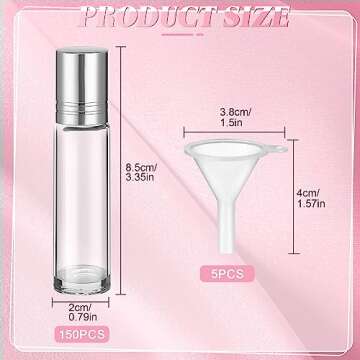 Sumind 150 Pcs Essential Oil Roller Bottles 10 ml Glass Empty Roll on Bottles with Stainless Steel B...