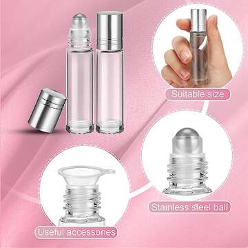 Sumind 150 Pcs Essential Oil Roller Bottles 10 ml Glass Empty Roll on Bottles with Stainless Steel Balls Leak Proof with 5 Funnel for Travel Essential Oil(Silver)