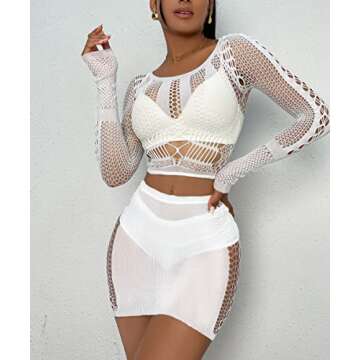 Buitifo Sexy Lingerie for Women Fishnet Babydoll Nightwear Exotic Top and Mini Skirt Set(M,White)
