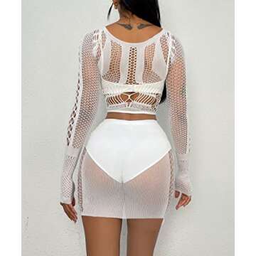 Buitifo Sexy Lingerie for Women Fishnet Babydoll Nightwear Exotic Top and Mini Skirt Set(M,White)