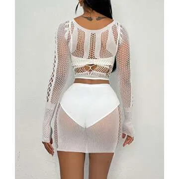 Buitifo Sexy Lingerie for Women Fishnet Babydoll Nightwear Exotic Top and Mini Skirt Set(M,White)