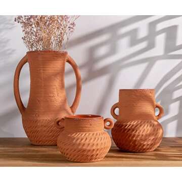 Terracotta Vases Sets, Farmhouse Decor, Ceramic Vases for Flower, Wide Mouth Vases for Decor, Rustic...