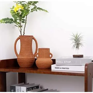Terracotta Vases Sets, Farmhouse Decor, Ceramic Vases for Flower, Wide Mouth Vases for Decor, Rustic Home Decor Vases for Flowers, Living Room Decor, Table Decor, Shelf Decor, and Accessories (3)