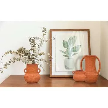 Terracotta Vases Sets, Farmhouse Decor, Ceramic Vases for Flower, Wide Mouth Vases for Decor, Rustic Home Decor Vases for Flowers, Living Room Decor, Table Decor, Shelf Decor, and Accessories (3)