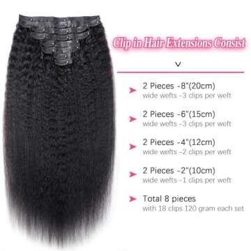 Mihugass Seamless PU Clip In Hair Extensions Real Human Hair Invisible Kinky Straight Clip on Human Hair Extensions 8pcs with 18Clips Per Set 120g(14inch,Natural Black)